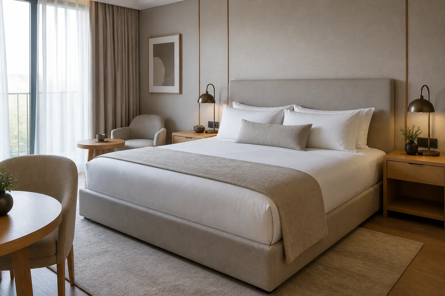 VAVVAA mattress in a refined hospitality bedroom scene